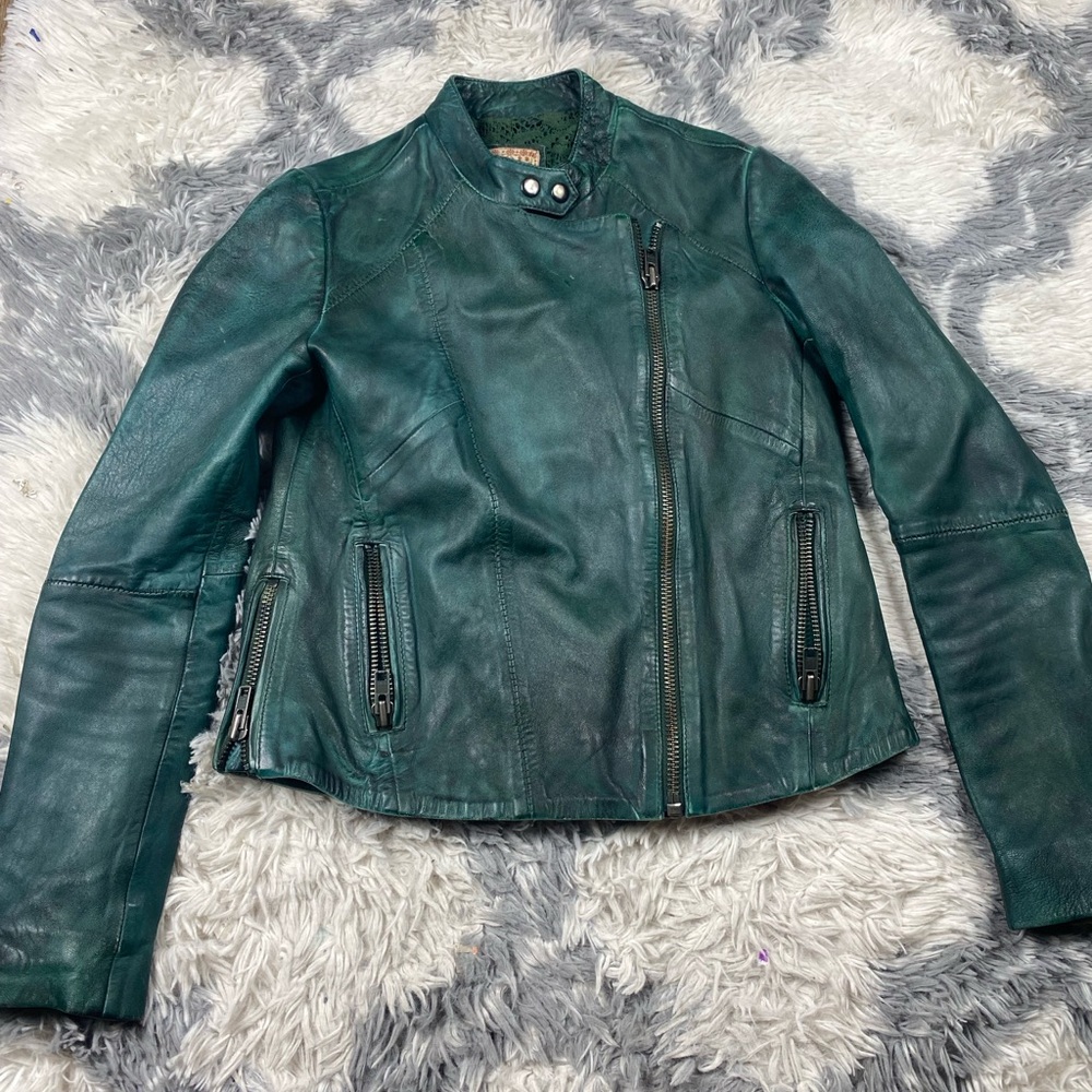 Free People Reminiscent Motorcycle Lamb Leather Jacket Distressed Size 0
